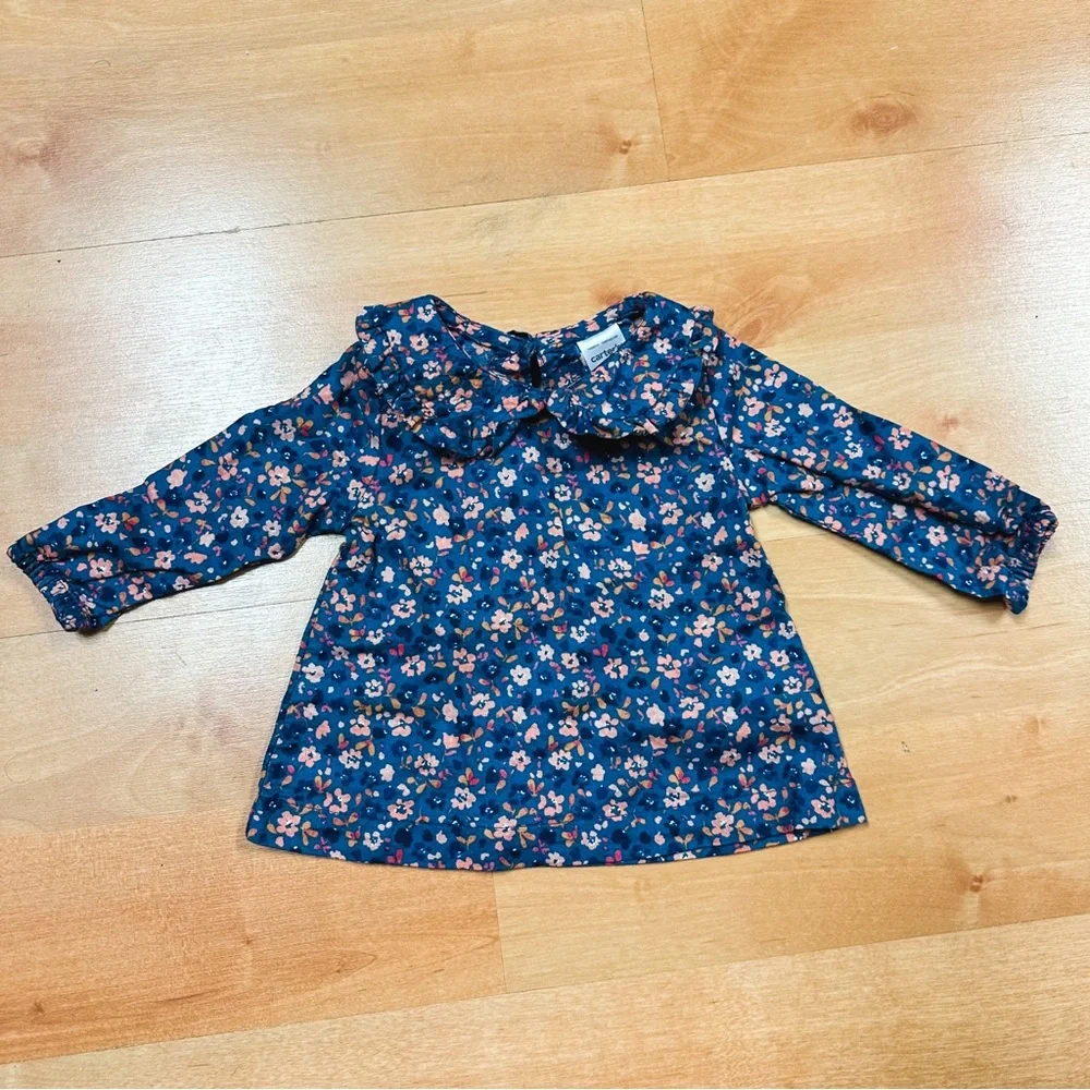 Carters 2-Piece Navy & Pink Floral Blouse & Legging Outfit Size 6M